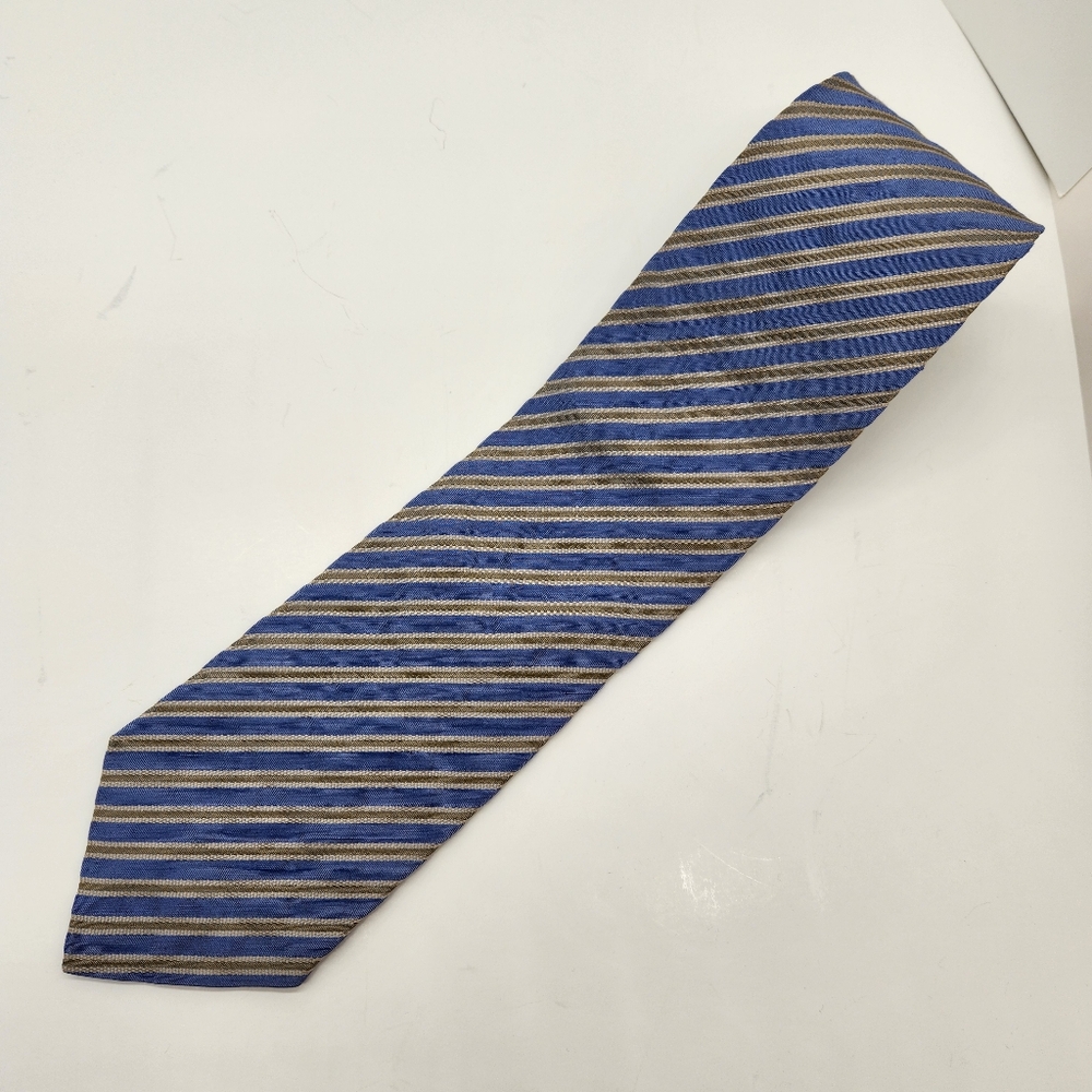 Vintage 90s Giorgio Armani necktie pastel blue silk linen stripe Repp Made Italy